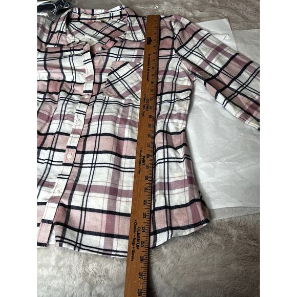 Como Blu women's size L shirt flannel pink plaid button-up peplum back cozycore - Picture 4 of 9